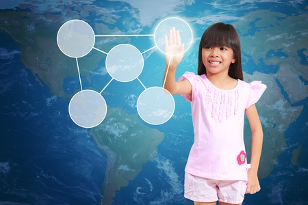 Little girl pressing empty diagramの写真素材