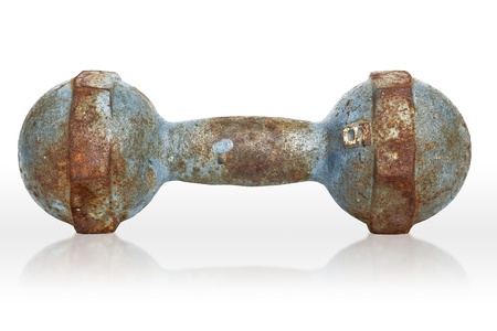 Old   Rush metal dumbbell, Isolated on white with clipping pathの写真素材