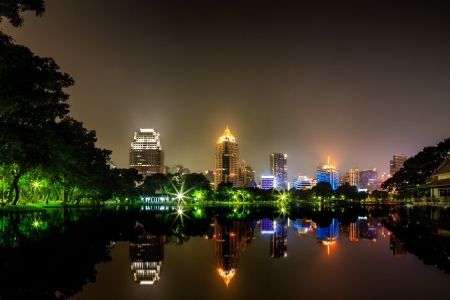 Bangkok city at night view from public parkの写真素材