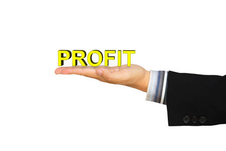 Profit message in businessman hand, Isolated over whiteの写真素材
