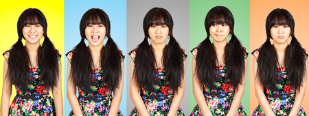 Collage portrait teenager asian girl with difference emotionsの写真素材
