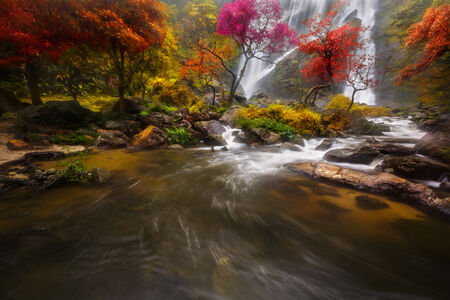 Waterfall in the autumnの写真素材