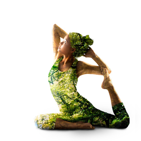 Combining nature with spiritual yogaの写真素材