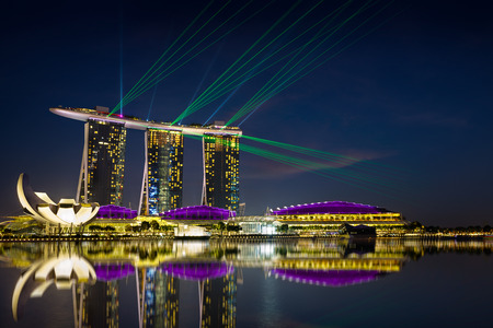 Beautiful laser show at the marina bay waterfront in singaporeのeditorial素材