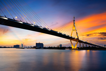 Bhumibol bridge at dusk, Bangkok Thailand