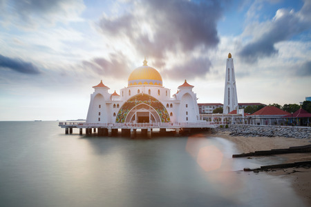 Malacca straits mosque at sunset, Malacca Malaysiaの写真素材