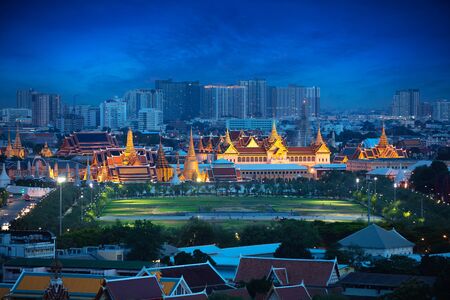 Tilt Shift Effect, Wat Phra Kaew, Temple of the Emerald Buddha, Grand palace at twilight, Bangkok Thailandの写真素材