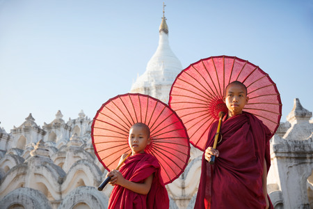 Little monks at Mingun Pahtodawgyi Mingun paya, Myanmarの写真素材