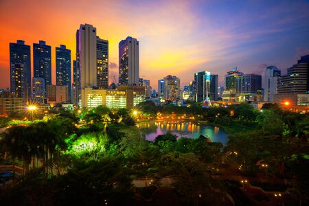 Penjasiri Park at twilight, Bangkok Thailandの写真素材
