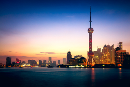 Shanghai city skyline in the morning, Shanghai Chinaのeditorial素材