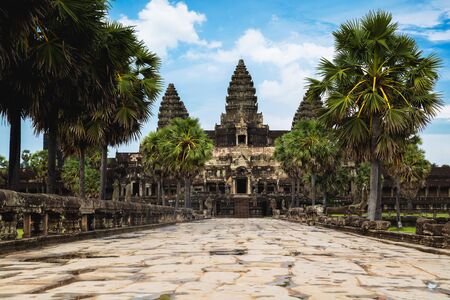 Entrance to Angkor Wat, Siem Reap Cambodiaの写真素材