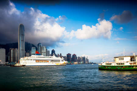 Hong Kong skyline in the morning over Victoria Harbour, Hong Kong Chinaの写真素材