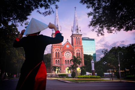 Notre dame cathedral, Ho chi minh city Vietnamの写真素材