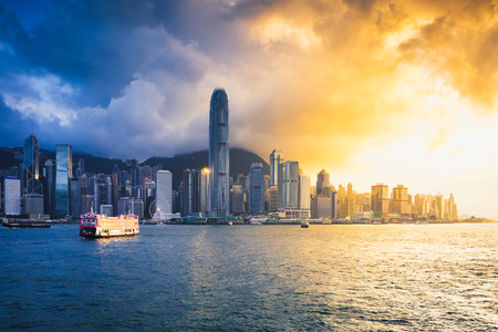 Victoria harbour at sunset, Hong Kong skyline