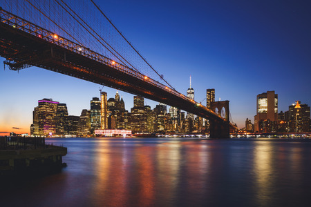 Brooklyn bridge, New York city skyline USAの写真素材