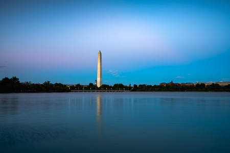 Washington Monument at dusk, Washington DC USAの写真素材