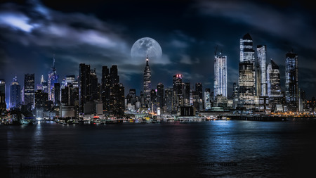 Manhattan skyline at dusk, NYC USAの写真素材