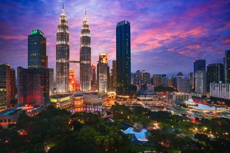 Kuala lumpur city skyline at dusk, Kuala lumpur, Malaysiaの写真素材