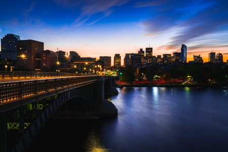 Lederman Park and Boston city skyline, Boston Massachusetts USAの写真素材