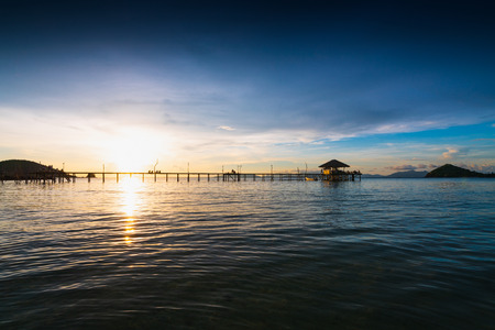 Wooden bridge at dusk Koh Mak, Trat Thailandの写真素材