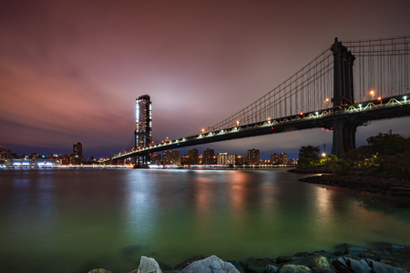 New York City skyline Manhattan Bridge at dusk , NYC USAの写真素材