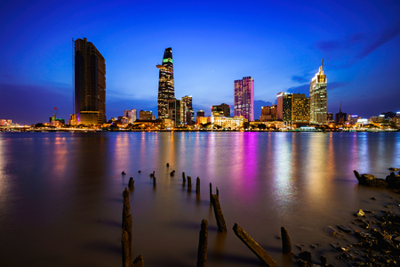 Ho Chi Minh City skyline and the Saigon River, Vietnamの写真素材