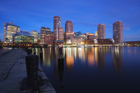 Boston harbor at dusk in Boston Massachusetts USAの写真素材