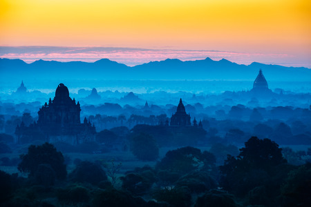 Scenic sunrise above bagan in Myanmar Bagan is an ancient city with thousands of historic buddhistの写真素材