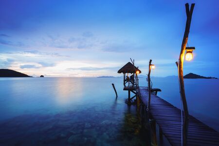 Wooden bridge at Sunset, Koh Mak Trat Thailandの写真素材