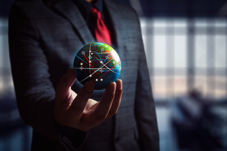 Global transportation and technology communications backgroundの写真素材
