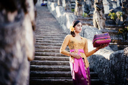 Indonesian woman in bali costume Indonesian national dress, Bali Indonesiaの写真素材