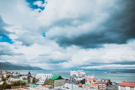 View of the city and Ushuaia and Beagle Channel