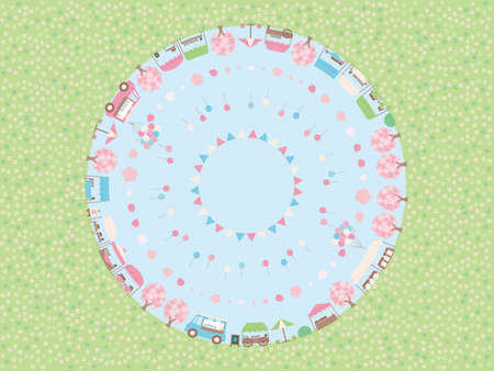 Simple spring marche background illustration. Layout like a fisheye lens.の写真素材