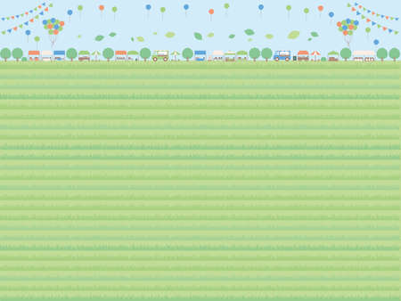 A simple early summer free market background illustration. A distant view version of the grassland.のイラスト素材
