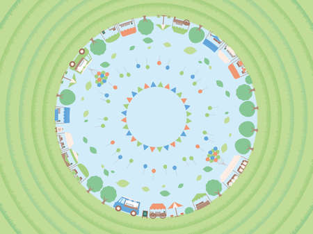 A simple early summer free market background illustration. Fisheye lens version.のイラスト素材