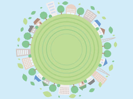 A simple background illustration of the cityscape in early summer. Sphere version.のイラスト素材