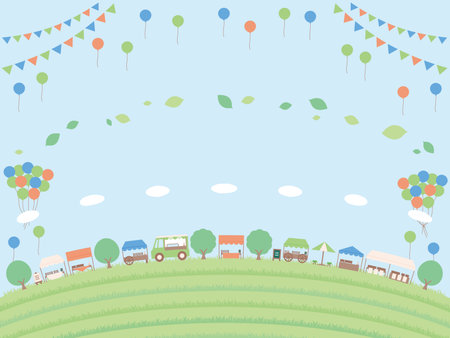 A simple early summer free market background illustration. Hill version.のイラスト素材