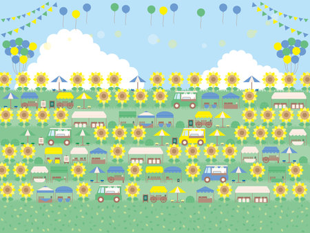 Simple summer free market background illustration. A lively version.のイラスト素材