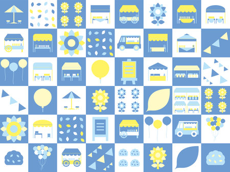 A simple summer free market patchwork-like background pattern. Blue and yellow versions.のイラスト素材