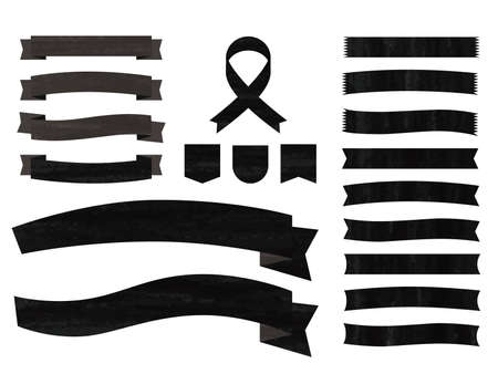 A simple ribbon illustration set. Black watercolor texture.のイラスト素材