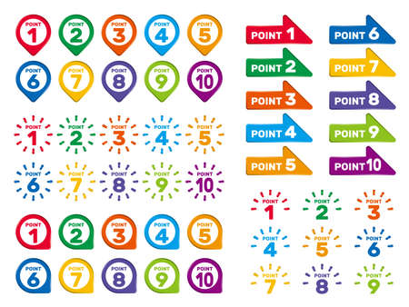 A set of number icons that will be one point. There are arrows and pin shapes.のイラスト素材