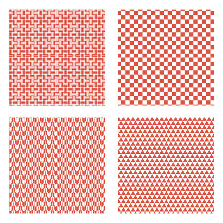 Background set of traditional Japanese patterns in vermilion. Three crumpled, checkered, arrow-gasuri and scales.のイラスト素材