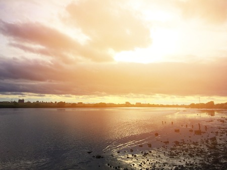 when the sun goes down on the seaの写真素材