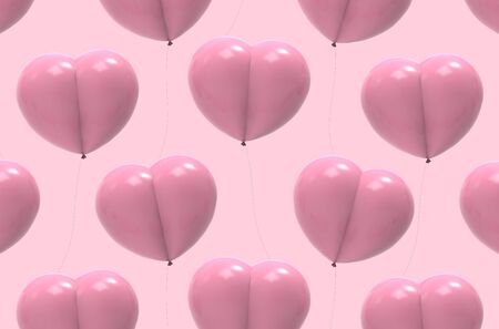 3d illustration. pink heart balloons with light pink backgroundの写真素材