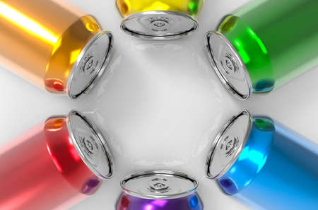 3d rendring. colorful beverage drink can with blank space at the center. can put any message, title or picture on it.の写真素材