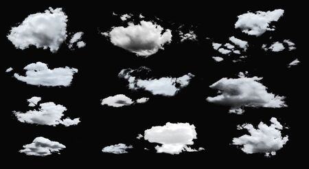 set of isolated cloudson black backgroundの写真素材