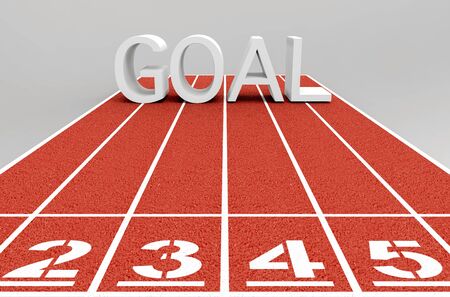 3d illustration. GOAL word letter on the running track. the challenge way to succes conceptの写真素材