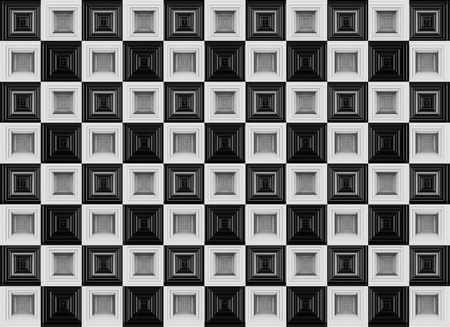 3d rendering. seamless Luxurious White and black squares grid geometic pattern wall decor backgroundの写真素材
