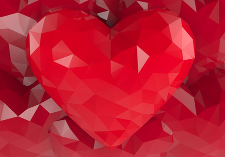 3d rendering. Red heart Low polygonal background.の写真素材