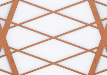 3d rendering. modern wood frame grid shape pattern on white paper wall background.の写真素材
